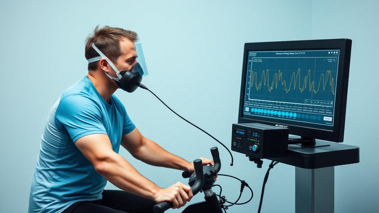 VO2max-Messung mittels Spiroergometrie mit Atemmaske, Ergometer und Gasanalyse in der Hausarztpraxis am Schillerplatz in Mainz